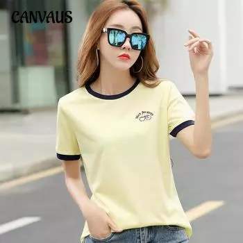 Летняя женская футболка, модный свободный топ с короткими рукавами и принтом S чёрный