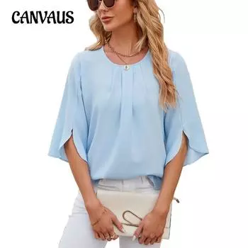 Летняя женская футболка, новая однотонная свободная шифоновая рубашка с круглым вырезом и короткими рукавами, топы S чёрный