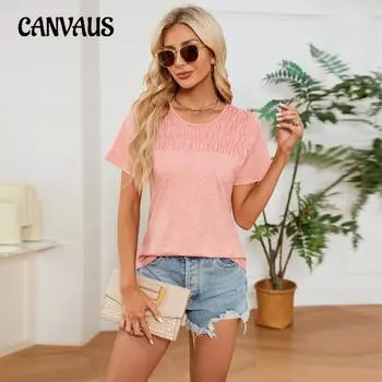 Летняя женская футболка, однотонная футболка с круглым вырезом и шнурком, топ с короткими рукавами S чёрный