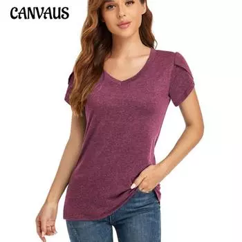 Летняя женская футболка, однотонная футболка с v-образным вырезом и коротким рукавом, свободный повседневный топ M чёрный