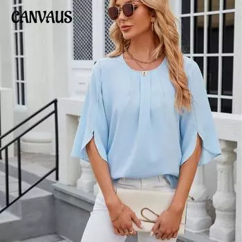 Летняя женская футболка, однотонная, с круглым вырезом, свободная шифоновая рубашка с морщинами S белый