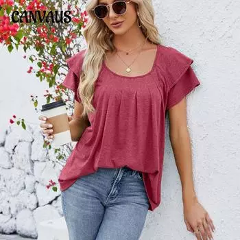 Летняя женская футболка, однотонная, с круглым вырезом, морщинистая, двухслойная, с рукавами-лепестками, топы с короткими рукавами S белый