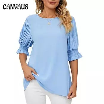 Летняя женская футболка, однотонная, с круглым вырезом и баской, свободный шифоновый топ с рукавами принцессы, женский S чёрный