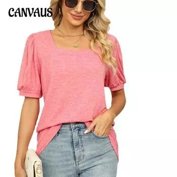 Летняя женская футболка, однотонная, с квадратным вырезом, с морщинистыми рукавами и короткими рукавами, топ S белый