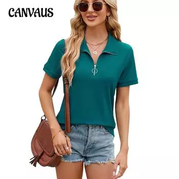 Летняя женская футболка, однотонная свободная футболка с застежкой-молнией и лацканами, повседневный топ S белый