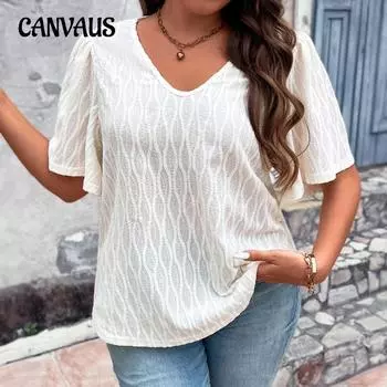 Летняя женская футболка, однотонные свободные тонкие топы с v-образным вырезом размера плюс 1XL белый