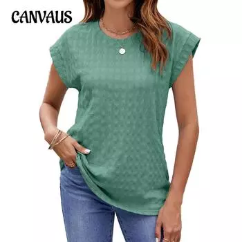 Летняя женская футболка, однотонные жаккардовые свободные топы с круглым вырезом и короткими рукавами S белый