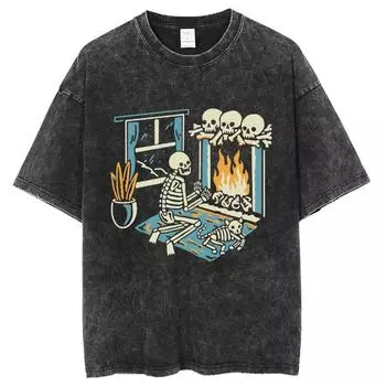 Летняя женская футболка оверсайз с принтом черепа на тему Хэллоуина, унисекс, с коротким рукавом, повседневная, в стиле ретро, мужская M