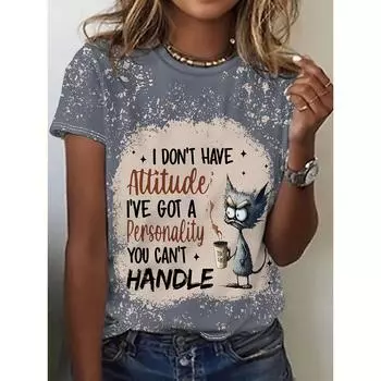 Летняя женская футболка, повседневная футболка с коротким рукавом и 3d принтом кота, модная уличная одежда, пуловер с круглым вырезом, женская одежда больших размеров S