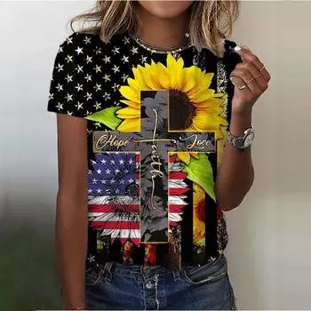 Летняя женская футболка повседневная кавайная Подсолнух Кот 3D принт женская дышащая футболка с круглым вырезом Harajuku женские топы XXS