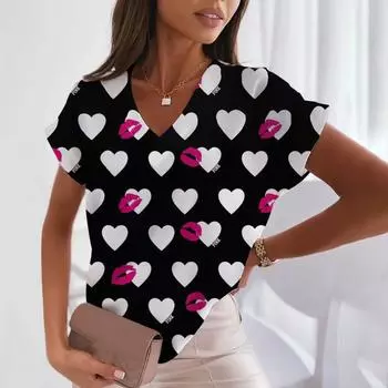 Летняя женская футболка, повседневная одежда, удобная футболка с коротким рукавом, модный топ с v-образным вырезом, мягкая женская одежда высокого качества L