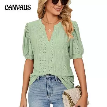 Летняя женская футболка, повседневная однотонная футболка с v-образным вырезом, свободные футболки с рукавами-пузырьками, женские топы S синий