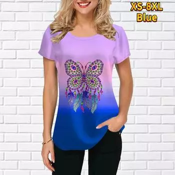 Летняя женская футболка с 3D бабочкой. Женская повседневная большая футболка с короткими рукавами в стиле Харадзюку. XS