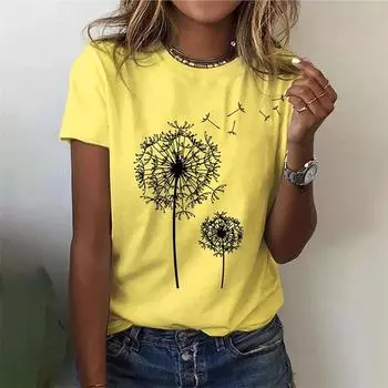 Летняя женская футболка с 3d цветочным принтом одуванчика, женская модная футболка большого размера, футболка с графикой, топы в стиле Харадзюку, классические футболки 5XL