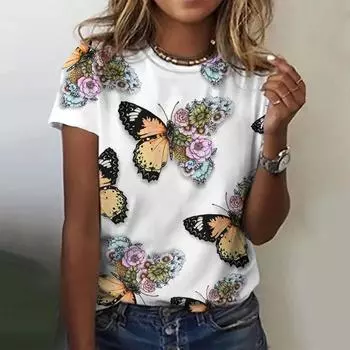 Летняя женская футболка с 3D принтом бабочки, модная футболка с коротким рукавом в стиле Харадзюку, повседневная уличная футболка в стиле хип-хоп для женщин, новые топы 5XL