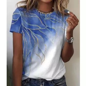 Летняя женская футболка с 3D-принтом, цветочной графикой, повседневные топы с коротким рукавом, модная футболка с круглым вырезом для женщин с цветочной текстурой 5XL
