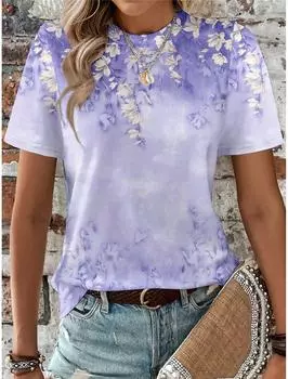 Летняя женская футболка с 3d принтом и цветочным принтом, повседневные топы с короткими рукавами, модная женская футболка с круглым вырезом, красивая