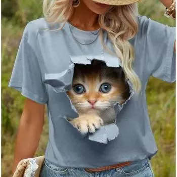 Летняя женская футболка с 3D принтом Kawaii Cat Graphics, повседневные топы с короткими рукавами, модные женские футболки с круглым вырезом, красивые S