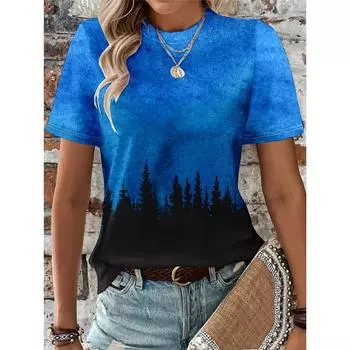 Летняя женская футболка с 3D-принтом «Растение и дерево», повседневная футболка с коротким рукавом, модная футболка с круглым вырезом для женщин, цветной градиент S
