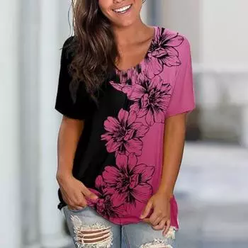 Летняя женская футболка с 3D-принтом, V-образный вырез, повседневные женские футболки с коротким рукавом, женские S фиолетовый
