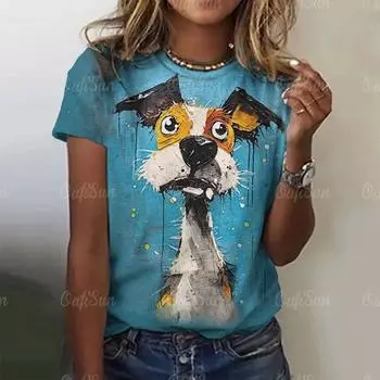 Летняя женская футболка с 3D-принтом в виде собаки из мультфильма, модные трендовые топы, футболки, женская повседневная одежда с коротким рукавом, уличная одежда с рисунком животных S