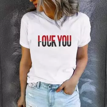 Летняя женская футболка с буквенным принтом из чистого хлопка с круглым вырезом и короткими рукавами, повседневные модные футболки для женщин S белый