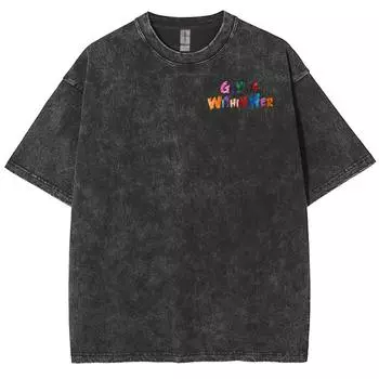 Летняя женская футболка с буквенным принтом спереди и сзади, стираная джинсовая ткань, короткие рукава, стиль унисекс, повседневный простой дизайн S