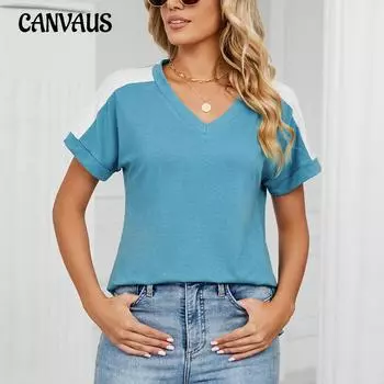 Летняя женская футболка с цветными блоками, футболка с короткими рукавами и v-образным вырезом, удобные свободные топы XXL белый