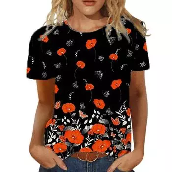 Летняя женская футболка с цветочным 3d принтом, женские модные футболки с цветочным узором, новые эстетические топы, футболка большого размера для девочек S