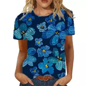Летняя женская футболка с цветочным 3d принтом, женские модные футболки с цветочным узором, новые эстетические топы, футболка большого размера для девочек XXS