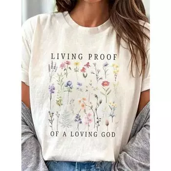 Летняя женская футболка с цветочным принтом и круглым вырезом S