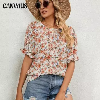 Летняя женская футболка с цветочным принтом, свободная футболка с круглым вырезом и пуловером XXL чёрный