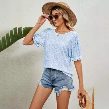 Летняя женская футболка с цветочным принтом, свободная универсальная футболка-пуловер с круглым вырезом S розовый