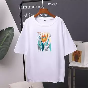 Летняя женская футболка с цветочным принтом «TWINFLAMES», большие размеры для девочек, футболки с короткими рукавами Y2k, женская одежда, топы