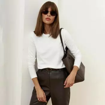 Летняя женская футболка с длинным рукавом и круглым вырезом с принтом S белый