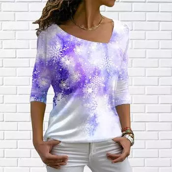 Летняя женская футболка с геометрическим рисунком, геометрический принт, V-образный вырез, базовый топ, длинный рукав, футболка с 3D-принтом XS-8XL S