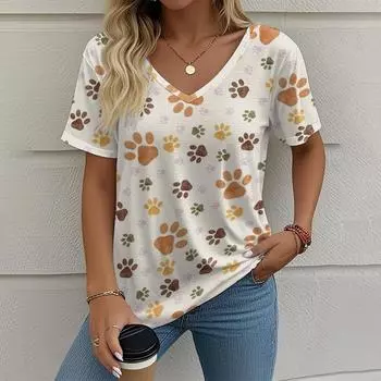 Летняя женская футболка с графическим принтом в виде когтей животных, свободная одежда, уличный топ с V-образным вырезом и коротким рукавом, футболки в уличном стиле S