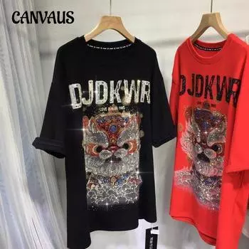 Летняя женская футболка с коротким рукавом «Дракон», свободный утолщенный фрезерованный топ L чёрный