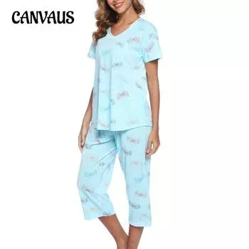 Летняя женская футболка с короткими рукавами и семь брюк, комплекты домашней одежды, пижамный комплект больших размеров S небесно-голубой
