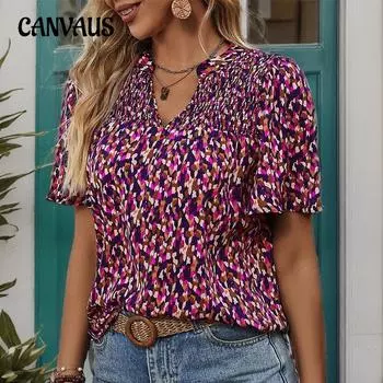 Летняя женская футболка с короткими рукавами и v-образным вырезом с принтом S фиолетовый
