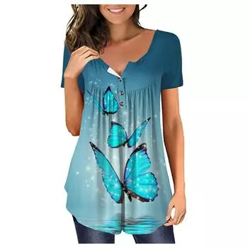 Летняя женская футболка с короткими рукавами и цветочным принтом на пуговицах 3D, женский топ больших размеров M