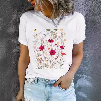 Летняя женская футболка с круглым вырезом и короткими рукавами с 3D-принтом S