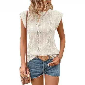 Летняя женская футболка с круглым вырезом и коротким рукавом из жаккарда, свободная, майка-топ S чёрный