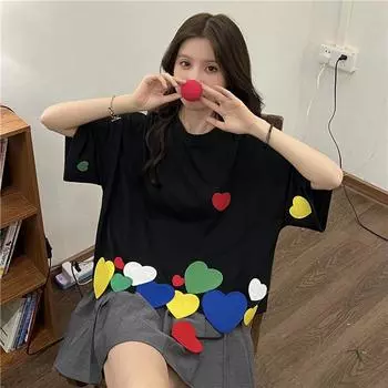 Летняя женская футболка с круглым вырезом, модная, с коротким рукавом, уличный стиль, повседневная, свободная, пуловер, индивидуальность S