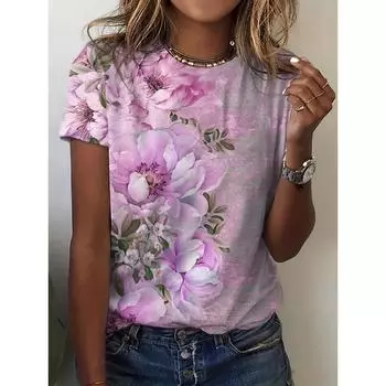 Летняя женская футболка с круглым вырезом, модная и элегантная, дышащая, с короткими рукавами, свободный топ с принтом, повседневная женская футболка S