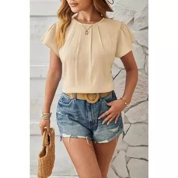 Летняя женская футболка с круглым вырезом, модный лепесток, короткий рукав, свободные топы S синий