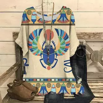 Летняя женская футболка с круглым вырезом, одежда с принтом в египетском стиле, повседневная модная футболка с короткими рукавами, футболки больших размеров, винтажные забавные топы L