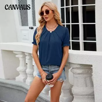 Летняя женская футболка с круглым вырезом, плиссированная термоусадочная футболка с короткими рукавами и короткими рукавами S белый