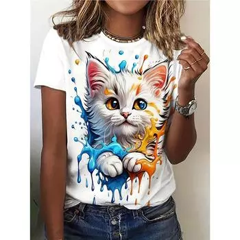 Летняя женская футболка с круглым вырезом, повседневный простой дизайн, топ в стиле Харадзюку, модная футболка с коротким рукавом и принтом животных S