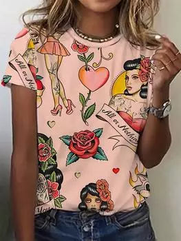 Летняя женская футболка с круглым вырезом, простой дизайн Harajuku, футболка с короткими рукавами, модная ретро-футболка Y2k 2025 XXS